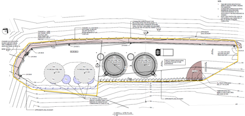 Location of existing (purple), new tanks (dark grey) and future tanks (light grey)