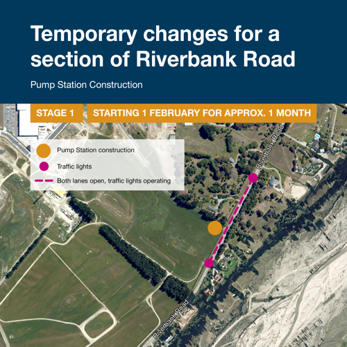 Map of upcoming changes to traffic flow at Riverbank Road from 1 February